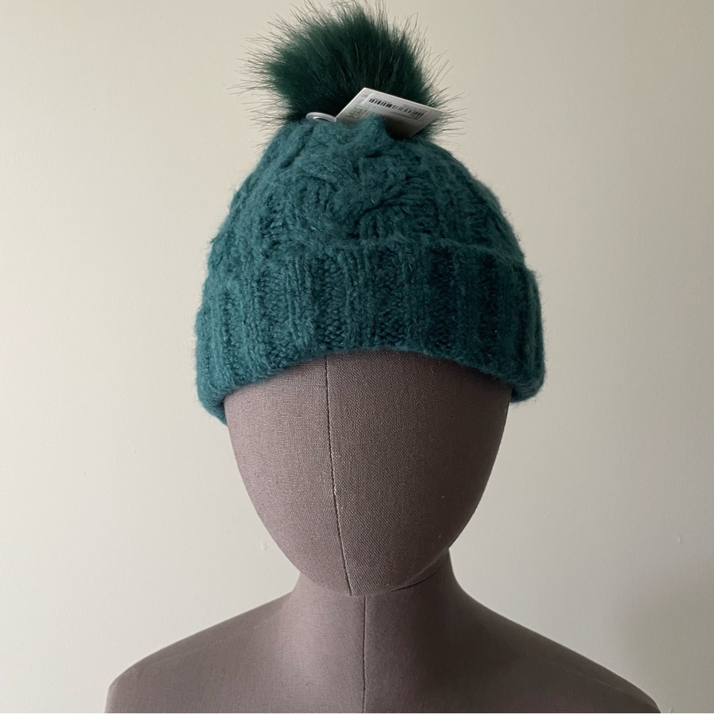 Hot Pink or Teal cable knit beanie hat with Pom Pom